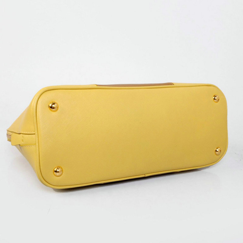 2014 Prada Saffiano Calf Leather Two Handle Bag BL0837 yellow&tan - Click Image to Close